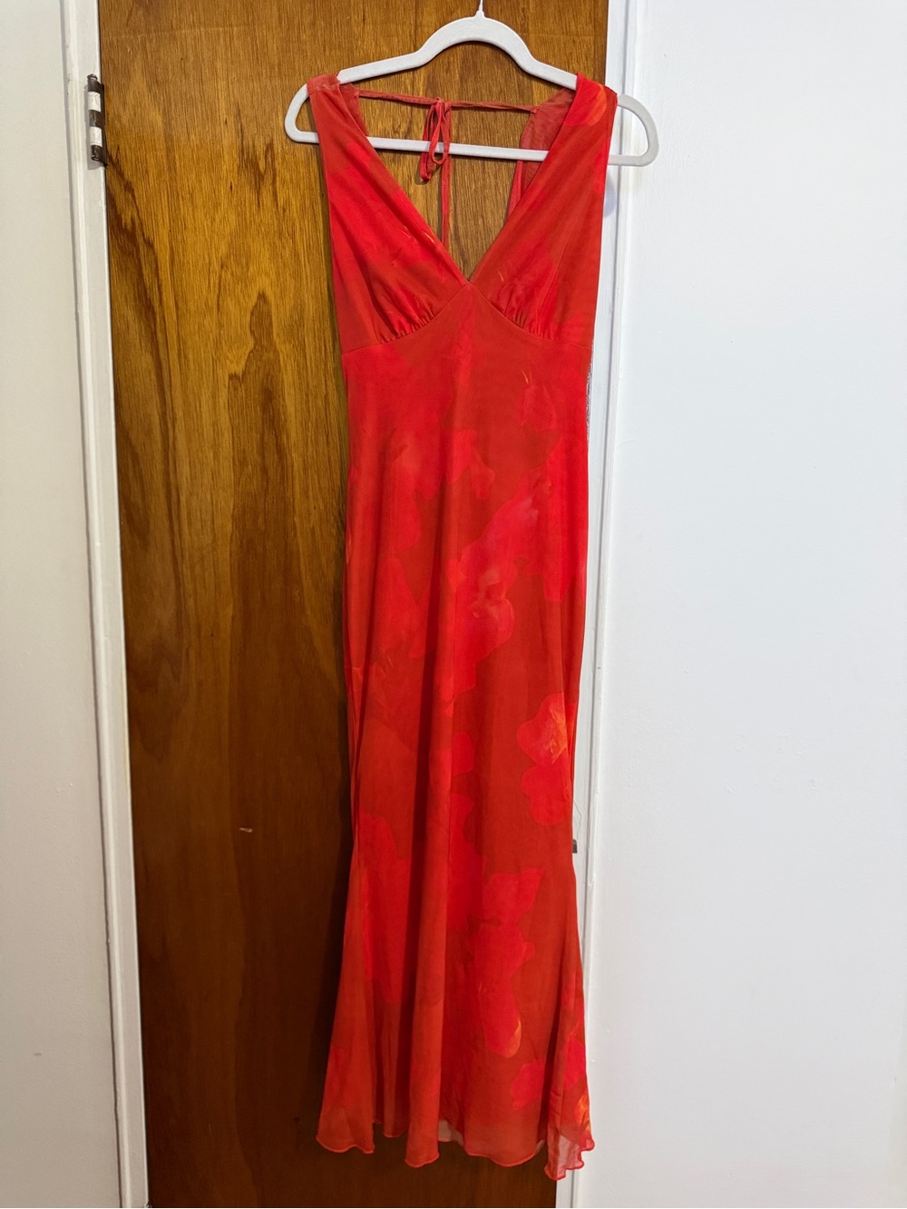 GLNEGE Tangerine Floral V-Neck Maxi Dress - Size Small
